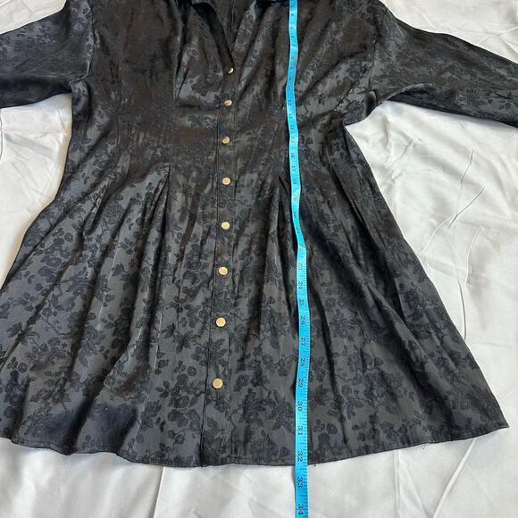 Zara Black, Jacquard, 3/4 Sleeves, V-Neck, Button Down Mini Shirt Dress- L - Picture 8 of 11